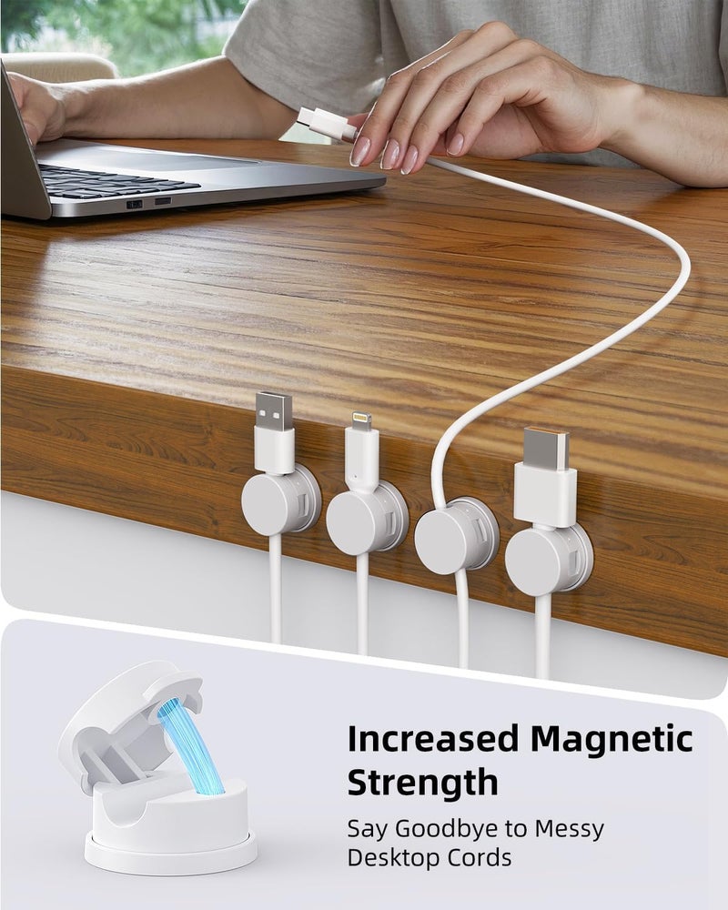 INCHOR Swiveling Cord Holder, Magnetic Cord Organizer, Cable Organizer for Desk, 6 Pack Cable Clips for Nightstand, Adhesive Cable Holder Cable Management Clips for Car Home Office (White) - Image 2